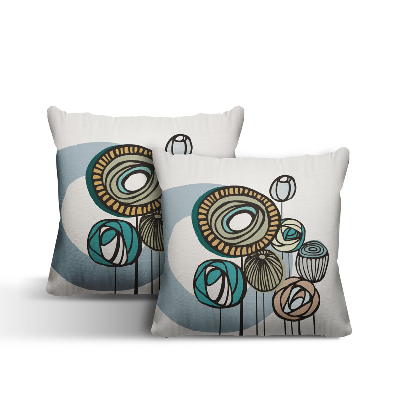  Coussin décoratif floral intérieur / extérieur réversible, Émeraude, L 15 po x H 15 po