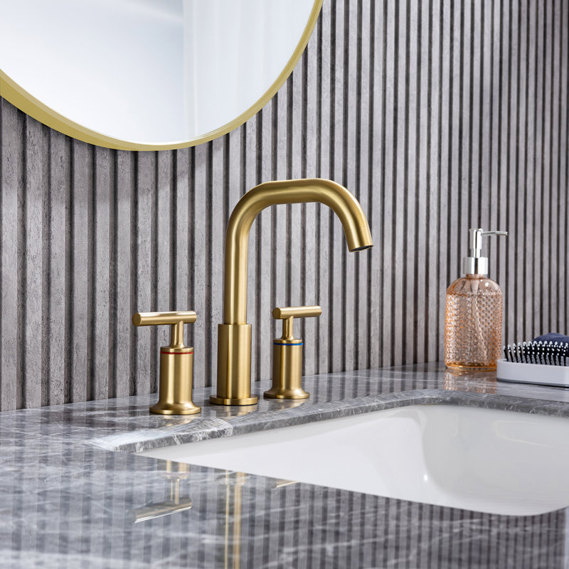 Robinet de salle de bain à large entraxe avec bonde, Or brossé