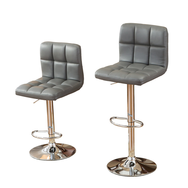 De 2 tabourets de bar hydrauliques en similicuir gris avec tour à 360 degrés et base, paire de tabourets pivotants - cuir, hauteur réglable chromée, pivotant, mousse confortable