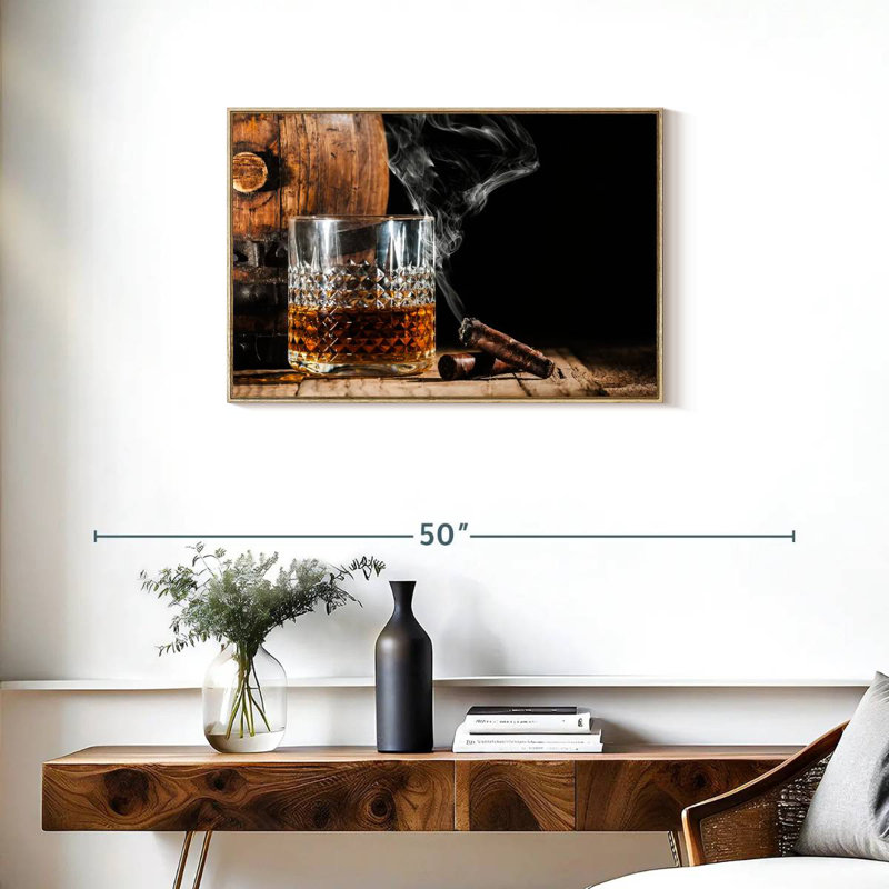 Bourbon tonneau et cigare, Cadre flottant en bois naturel, 31 po x 21 po