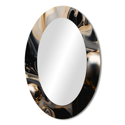 Gold Black Journey Through Marble III - Gold Modern Oval Wall Mirror
