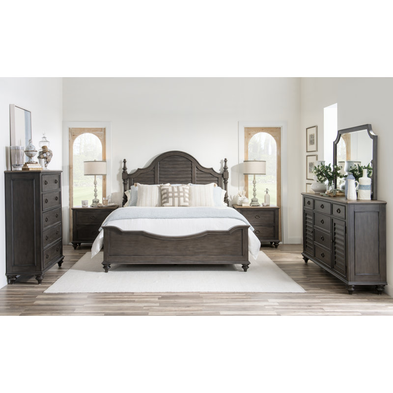 King Gray and Brown Wood Poster Bed
