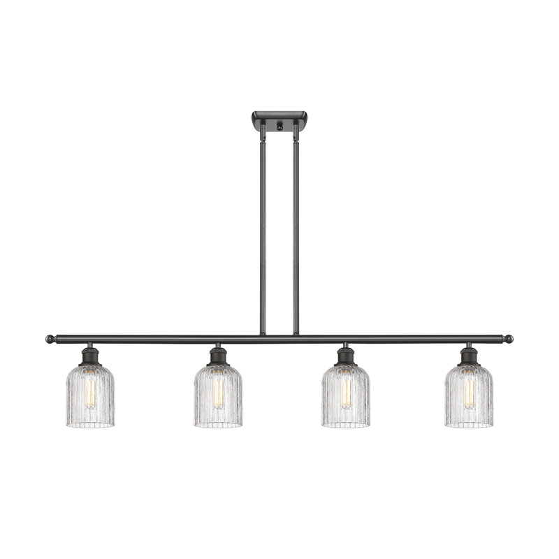 Luminaire suspendu pour îlot de cuisine 4 lumières Fiennes, Bronze huilé, Clair