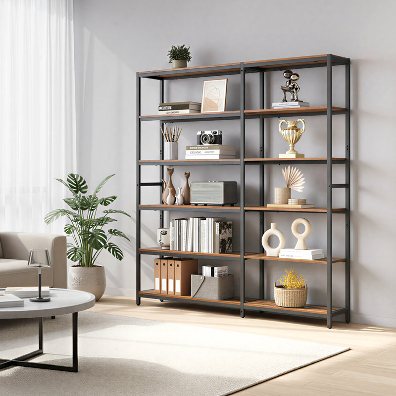 69''H 6 Tier Corner Bookcase, (6 Shelves) 69"H x 52.8"W x 9.4"D