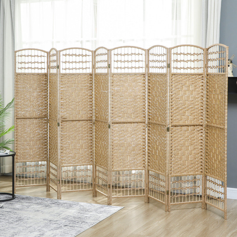 Paravent 8 panneaux, écran d'intimité pliable, séparateur de pièce 5,6 pi, cloison de séparation autoportante en fibre Wave, naturel