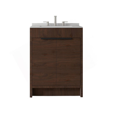 Meuble-lavabo autoportant de 24 po avec lavabo, porte à fermeture douce, comptoir et dosseret en marbre de culture blanc de Carrare de 0,6 po
