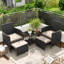 Ensemble de conversation de patio en osier pour 2 personnes avec pouf et table basse en verre à 2 niveaux-1320362276