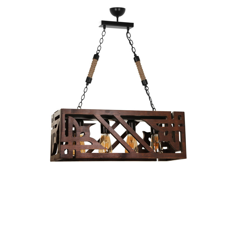 Lustre rectangulaire à 4 lumières Lettie, Brun foncé