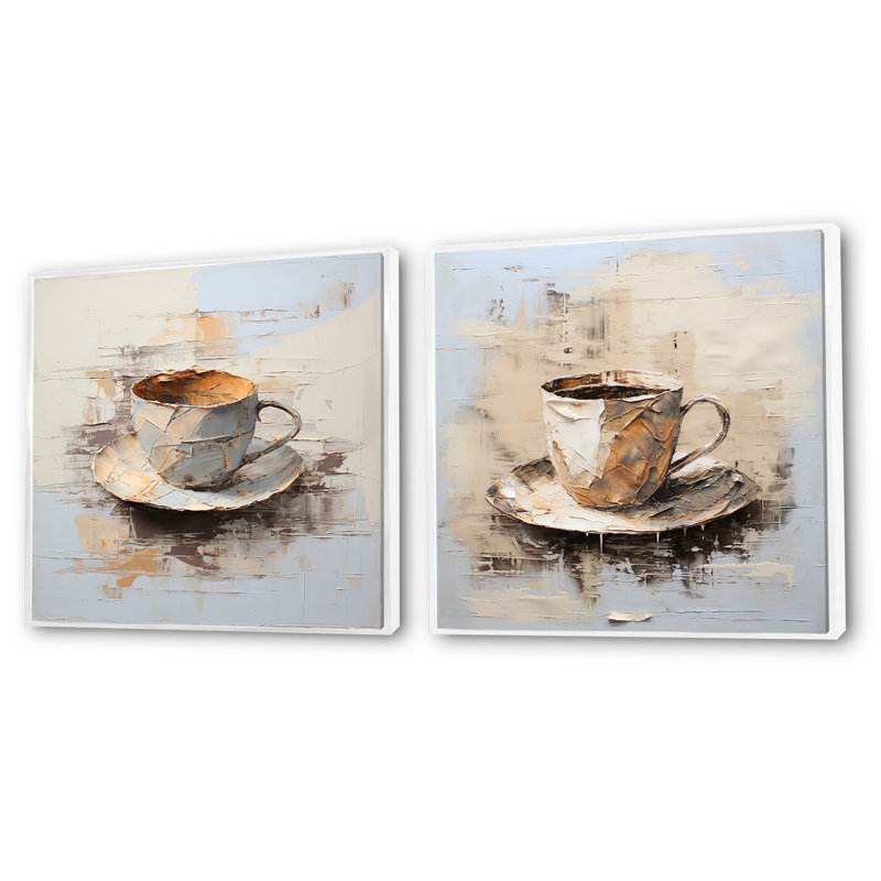 Tasse à café simple - ensemble de 2 collages carrés café et thé, Cadre blanc, H 30 po x l 61 po