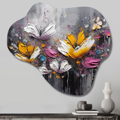 Flowers With White Butterflies I - Cloud Floral Metal Wall Art, Asymmetrical Metal Wall Sculpture Print
