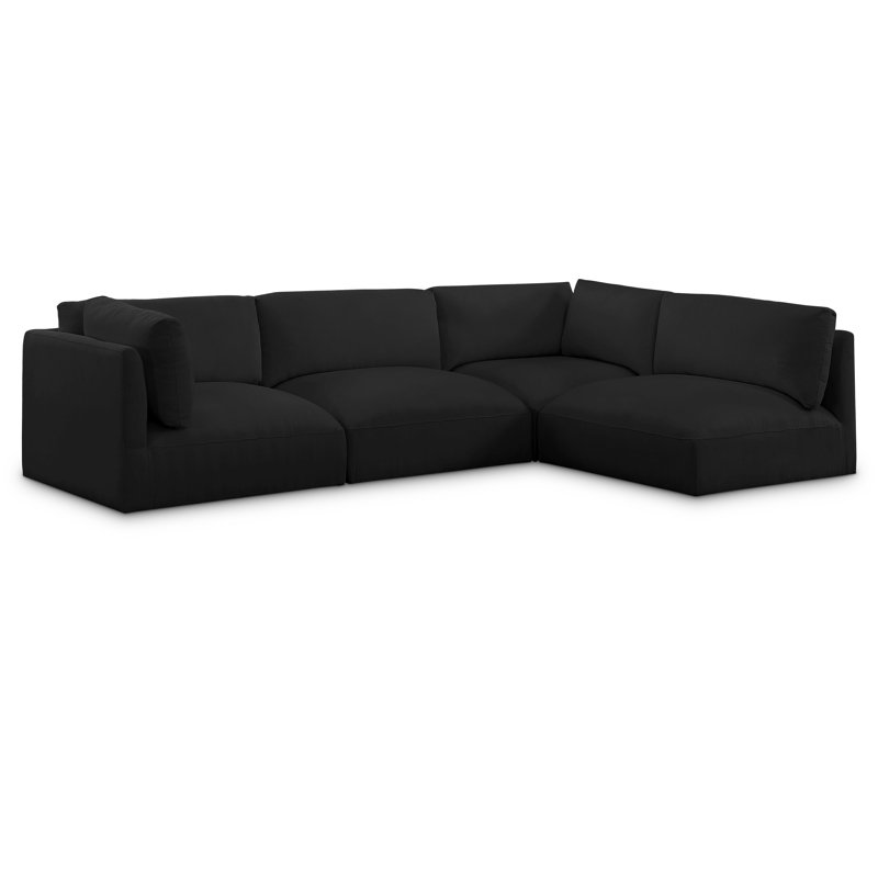 Huzayfa Upholstered L-Shaped Sectional Reversible, Black Polyester Fabric