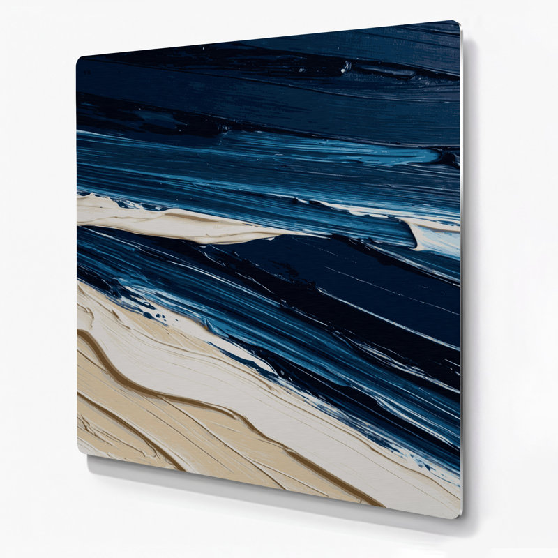 Art mural horizontal rayé bleu foncé en métal crème bleu, H 12 po x l 12 po
