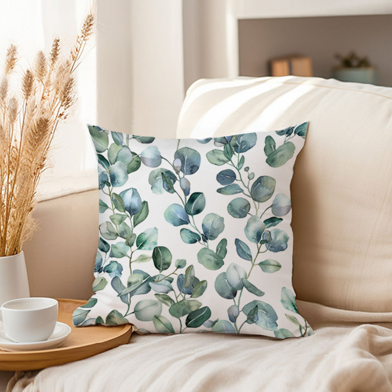 Botanical Eucalyptus Leaves Pattern VII Pillow Cover, 20"H x 20"W