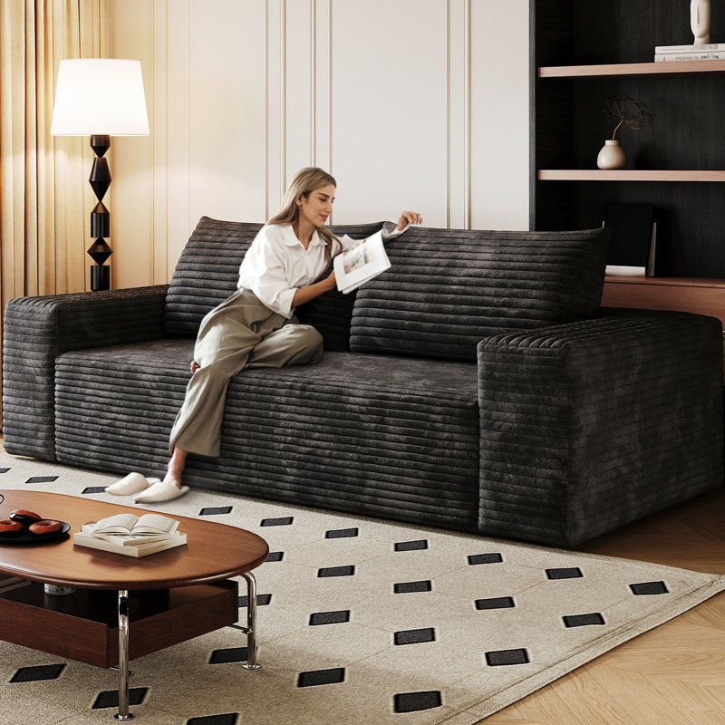 71 po, tissu en velours côtelé noir 71 po, coton de la peau, coussin en mousse haute densité, 2 sièges, style moderne, conversation dans la salle de conférence, siège en tissu ergonomique confortable, chambre et appartement, doux, éponge,