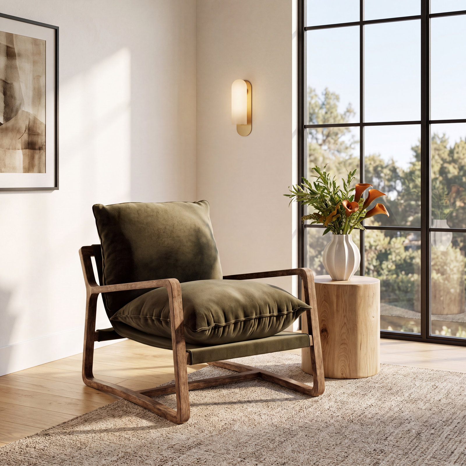 Goldberg Armchair, Surrey Olive Performance Velvet, Toasted Umber
