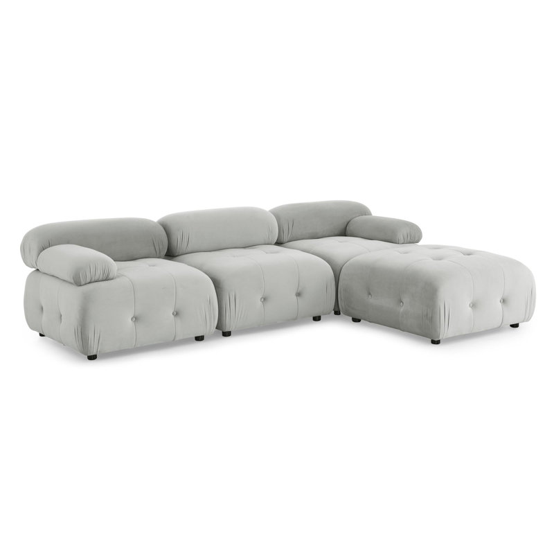 Modular Sectional Sofa, Button Tufted Designed and DIY Combination,L Shaped Couch with Reversible Ottoman, Ivory Teddy Fabric