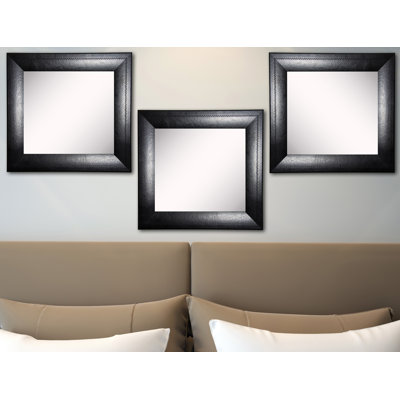Ensemble de miroirs muraux modernes et contemporains en cuir noir 3 pièces Arazeli