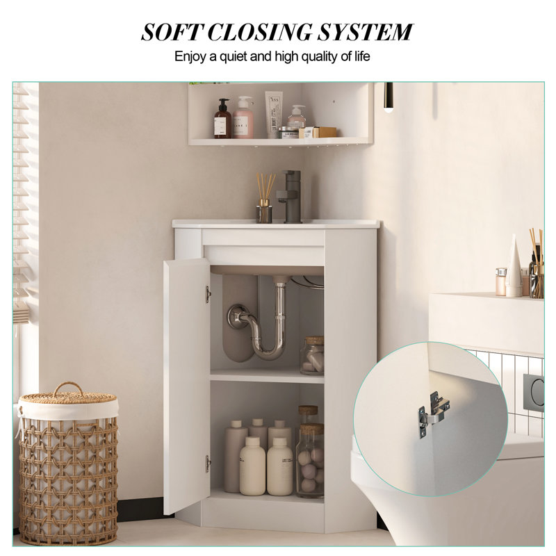 Single Bathroom Vanity with Drop In Ceramic Basin, Smooth surface