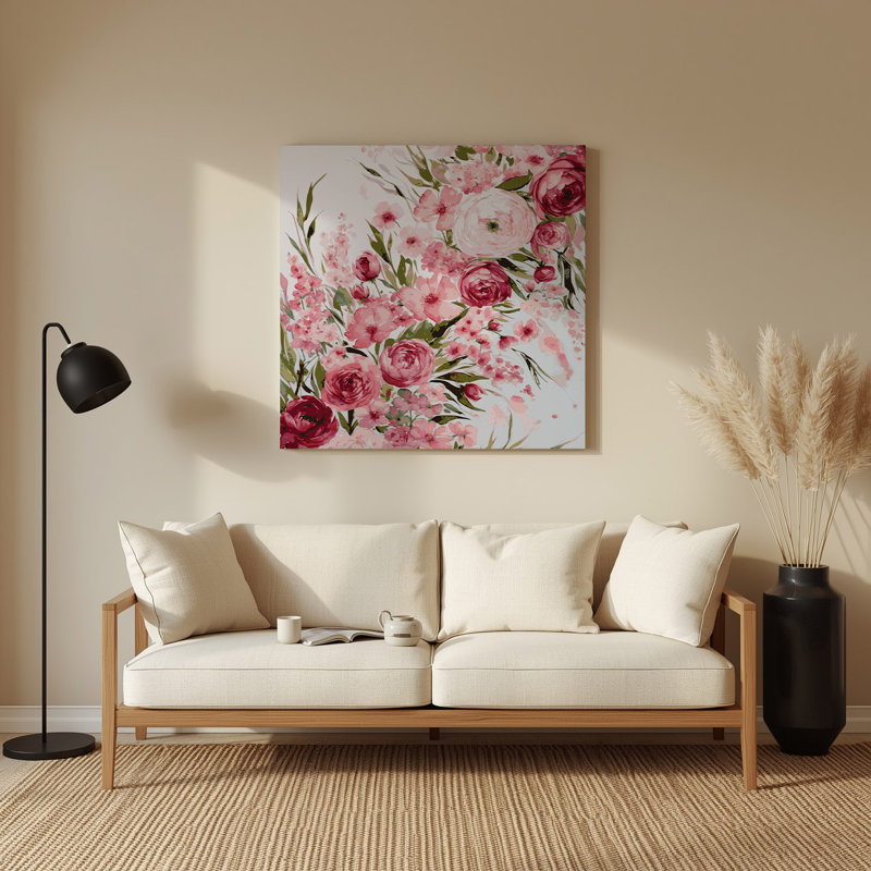 Aquarelle florale 86, art mural en métal beige, H 32 po x l 32 po