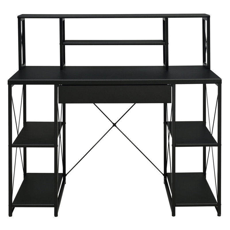 Bureau avec tablettes ouvertes et huche, Noir