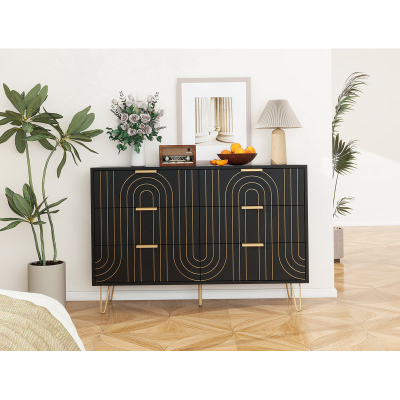 Commode 6 tiroirs Modern, commode moderne avec poignées en métal, commode de rangement