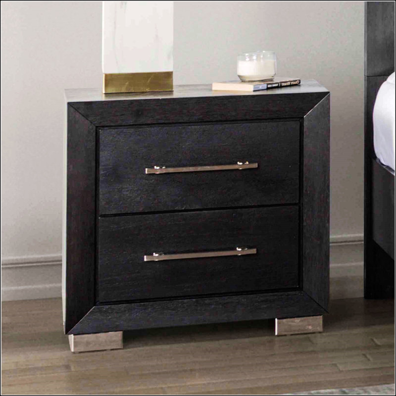 Table de chevet de style contemporain avec pieds chromés, tiroirs à fermeture douce et ports USB pour les chambres modernes