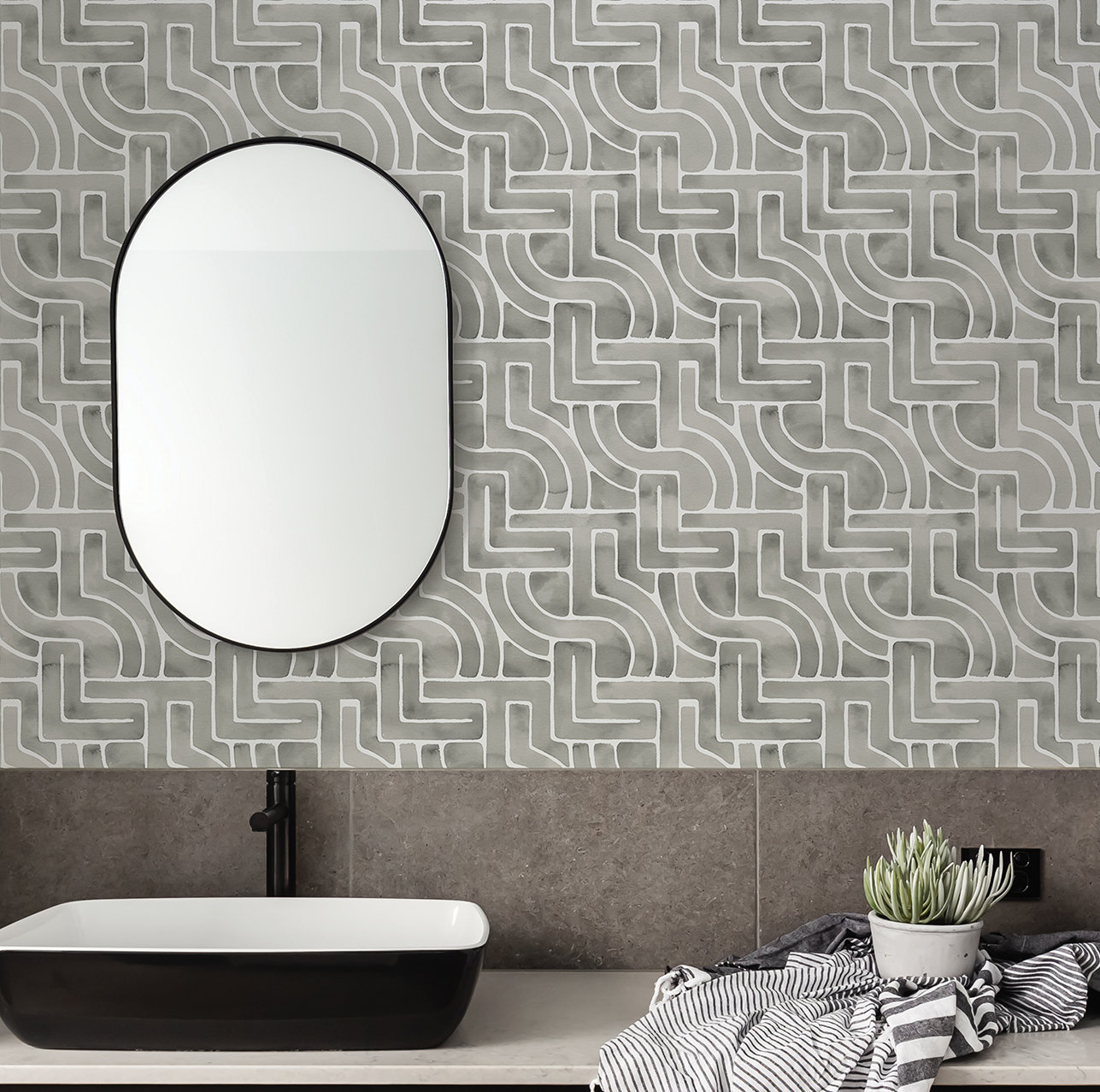 Modern Peel & Stick Geometric Wallpaper, Gray