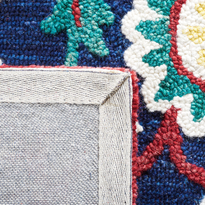 Blossom Hand Tufted Wool/Cotton Oriental Rug in Red/Navy/Blue, Square 6'