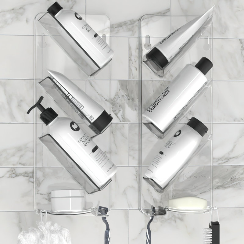 Serviteur de douche facile à nettoyer et antirouille Latitude Run®, tel que vu à la télévision, breveté, ensemble de 2, support de rasoir et colle amovible Latitude Run® inclus, chariot de suspension en acrylique, organisateur de douche et tablette