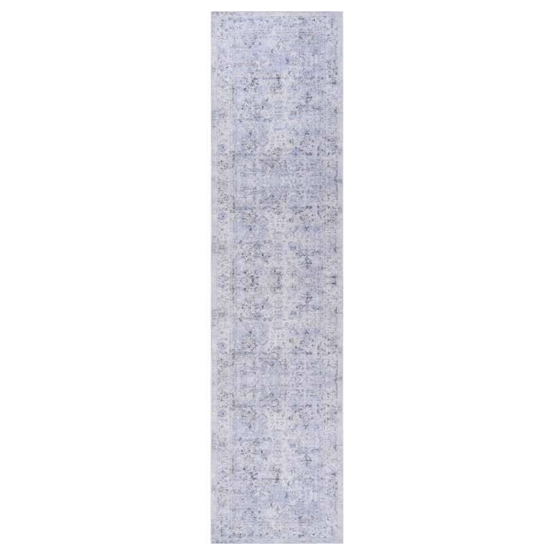 Kitchen Area Rug - Washable, Non-slip, Low-pile, Foldable, Stain , Non-shedding, & Pet Approved (blue+cream, 2'6'' X 10' Versatile Washable For Living Room Soft,