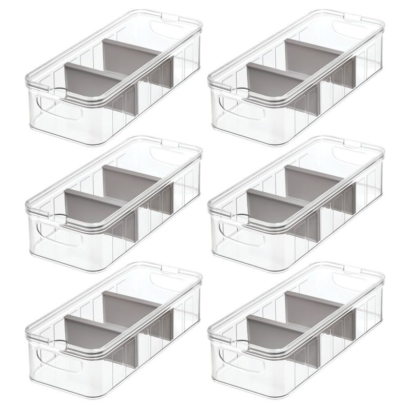 iDesign 6-Piece Fridge Organizer Bins with Dividers - Clear/Grey