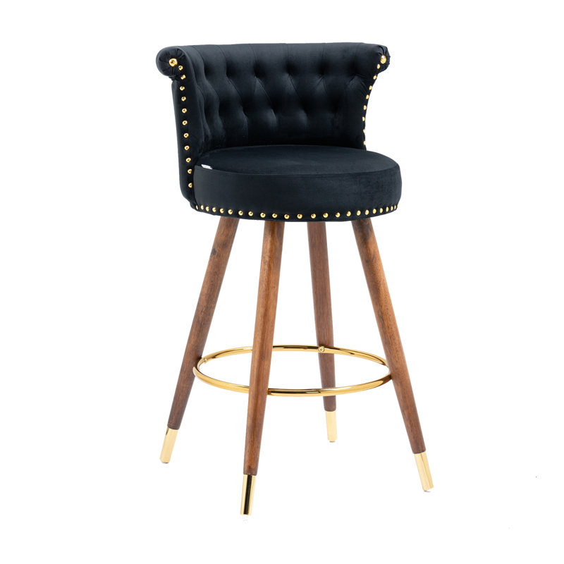 Swivel Bar Stools With Backrest And Footrest, 360-Degree Rotation And Ergonomic Design, Black