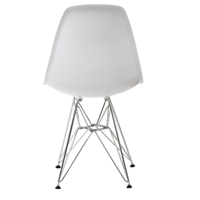 Sleek Modern Chromed Steel White Side Chair for Indoor/Outdoor