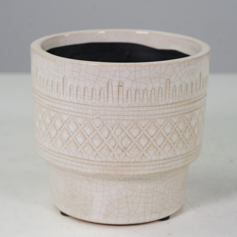 White Crackle Look Patterned Ceramic Planter