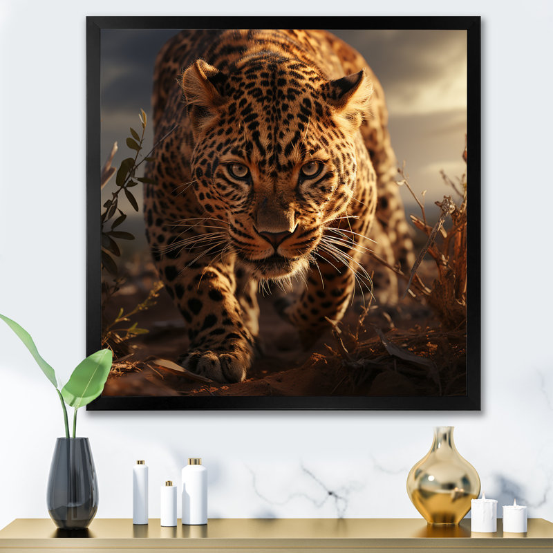 Leopard in the wild at sunset I - Leopard, reproduction d'art sur toile encadrée, H 30 po x l 30 po x P 1,5 po