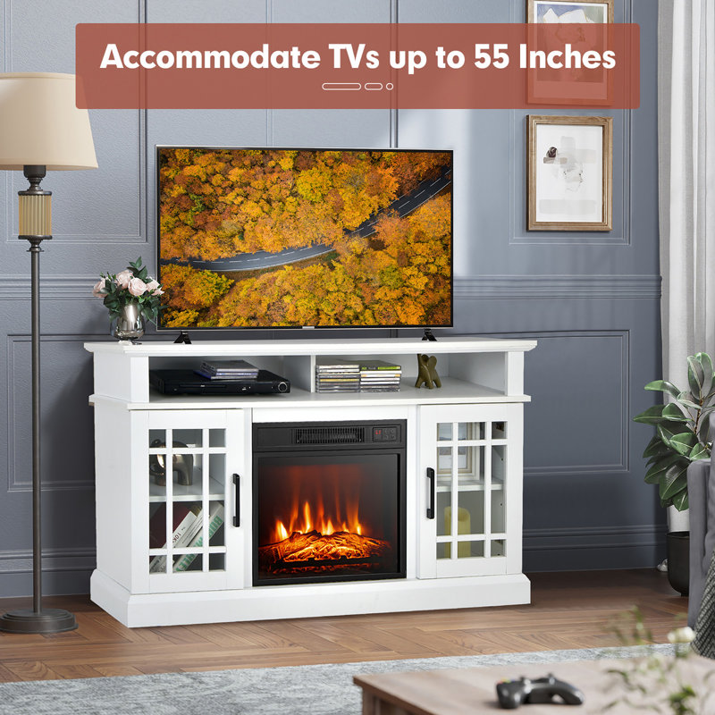 Ripley 48'' W Storage Credenza with Electric Fireplace Included, White