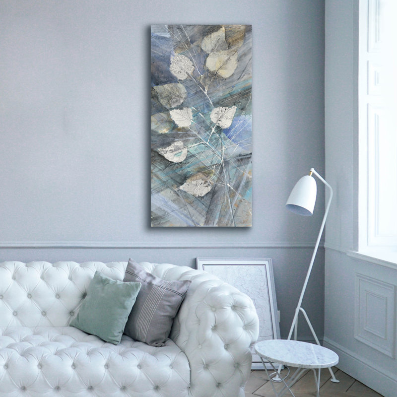 «Silver Leaves 1» par Albena Hristova, art mural sur toile, 30 po x 60 po