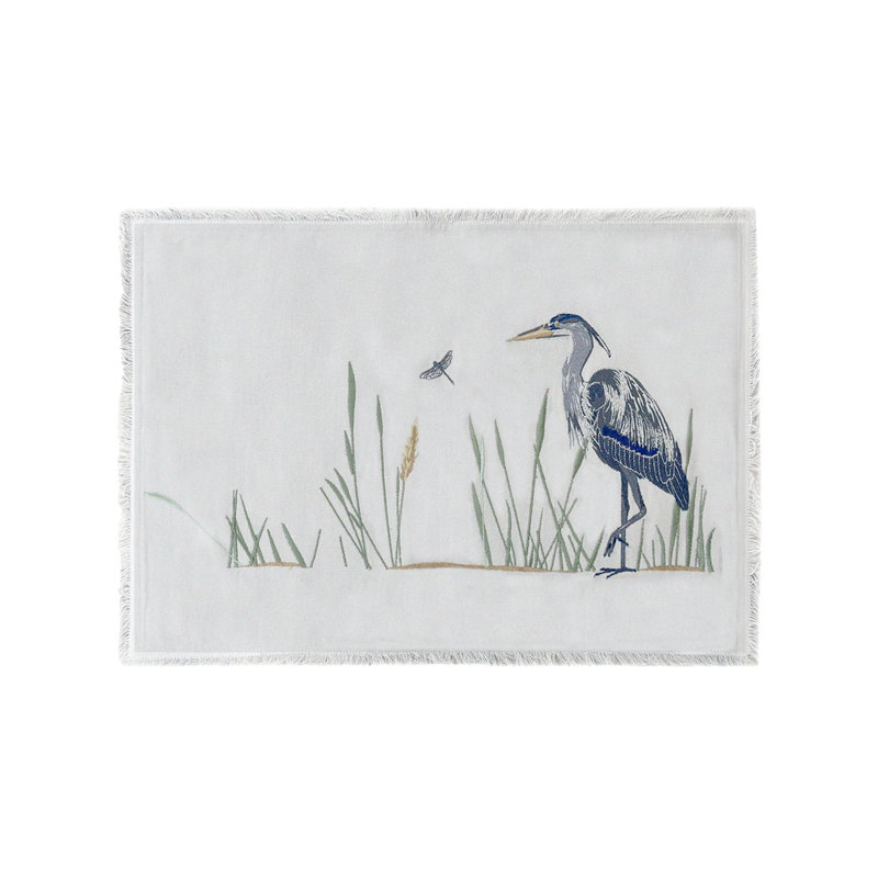 Ensemble de quatre serviettes brodées gris héron, gris