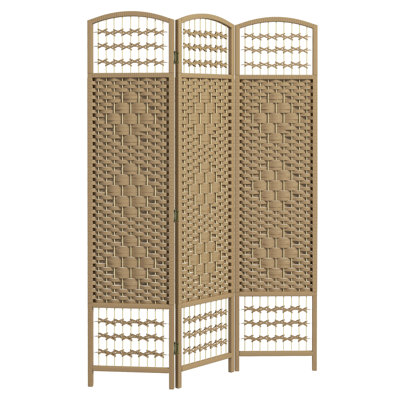 5.6' Room Divider Privacy Partition. Natural Hand-woven Style. Enhances In Living Room, Bedroom, Home Office. With Metal Hinges, Woven Paper. Foldable For Easy Storage. No Assembly Required Folding