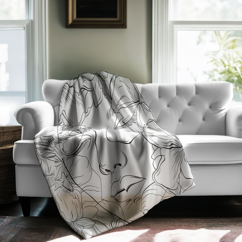 Elegant Floral Line Face - Couverture sherpa de qualité supérieure 1 pièce, Lit simple