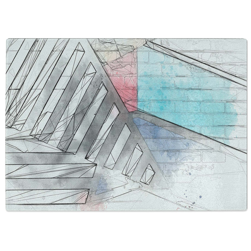 Tempered Glass Painted Bricks Chopping Board, 28.5 cm W x 20 cm L