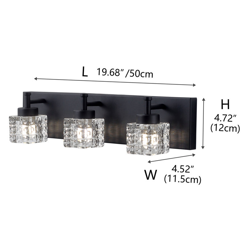 Derquan 3-Light Modern Square Glass Light Shade Dimmable Vanity Light