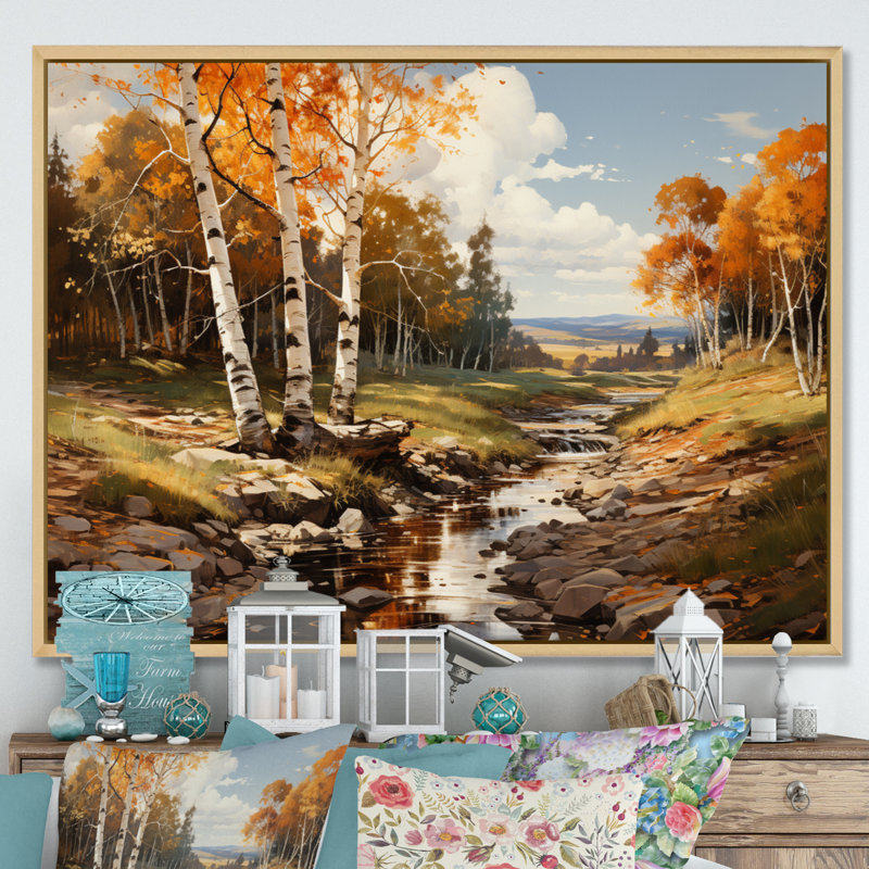 «Birch Woods Sunlit Grove II», reproduction sur toile, Cadre naturel flottant, H 34 po x l 44 po x P 1,5 po