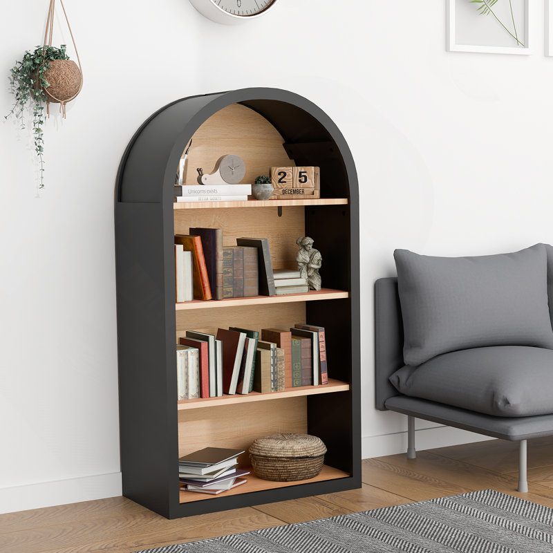 Bibliothèque arquée noire à 4 niveaux avec bibliothèque de 43 po de hauteur et tablettes de rangement
