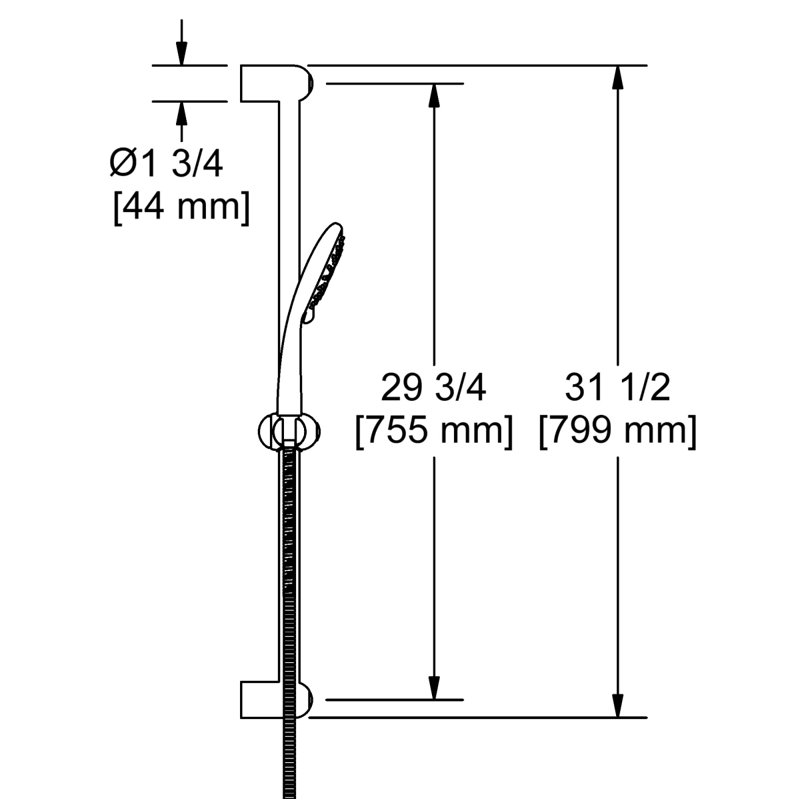 1.8 GPM Handshower Set with 34 Inch Slide Bar and 3-Function Handshower, Polished Nickel