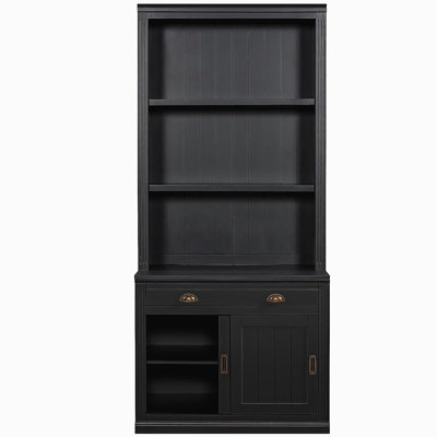83.4"Tall Bookshelf with with 3 pieces LED Lighting, Modern Bookcase with Sliding Doors and Open Shelves,Storage Bookshelf