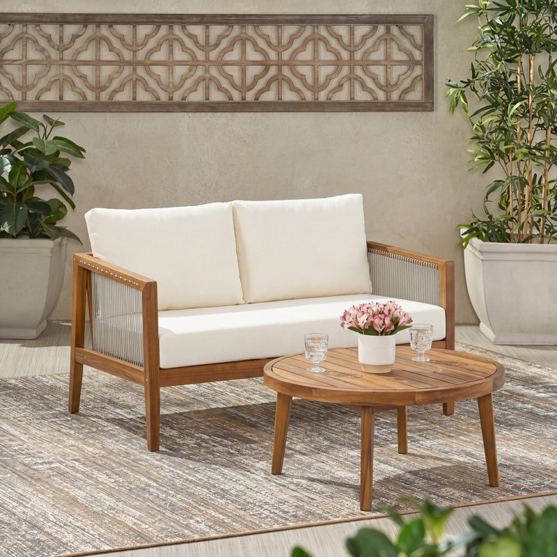 Causeuse de patio moderne en bois d'acacia avec table pour recevoir