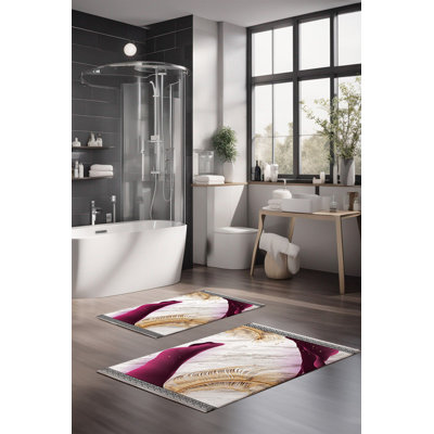 Ensemble de tapis de bain de luxe Eakly (2 pièces), 100% polyester, 16,0 x 23,6 pouces et 23,6 x 39,4 pouces | Conception antibactérienne antidérapante, hauteur de poils de 0,3 po | Lavable à la machine, durable et facile à nettoyer | Idéal pour la décoration de salle de bain