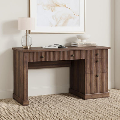 Bureau de bureau cannelé 54 "avec station de charge, bureau d'ordinateur de direction moderne avec classeur