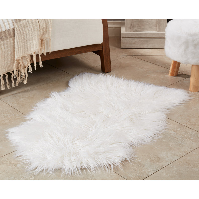 Ivory Faux Mongolian Fur Rectangular Rug, 24" x 35"